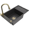 Mexen Elias granitový drez 1-komorový s odkvapkávačom a kuchynskou batériou Elia, čierny škvrnitý - 6511-76-670101-50 Mexen Elias granitový drez 1-komorový s odkvapkávačom a kuchynskou batériou Elia, čierny škvrnitý - 6511-76-670101-50
