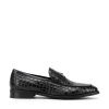 Pánske mokasíny z kože s textúrou croco s prackou čierne 99-M-507-1 Pánske mokasíny z kože s textúrou croco s prackou čierne 99-M-507-1
