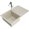 Mexen Bruno granitový jednodrez s odkvapkávačom a kuchynskou batériou Flora, béžová - 6513-69-670401-07 Mexen Bruno granitový jednodrez s odkvapkávačom a kuchynskou batériou Flora, béžová - 6513-69-670401-07
