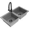 Mexen Mario žulový drez 2-komorový s kuchynskou batériou Elia, sivý - 6504-71-670101-70-B Mexen Mario žulový drez 2-komorový s kuchynskou batériou Elia, sivý - 6504-71-670101-70-B