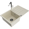 Mexen Bruno granitový drez 1-komorový s odkvapkávačom a kuchynskou batériou Flora, béžový - 6513-69-670401-07-B Mexen Bruno granitový drez 1-komorový s odkvapkávačom a kuchynskou batériou Flora, béžový - 6513-69-670401-07-B