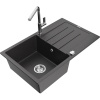 Mexen Bruno žulový drezu s odkapávacou plochou a kuchynskou batériou Flora, čierny kropenatý - 6513-76-670401-00 Mexen Bruno žulový drezu s odkapávacou plochou a kuchynskou batériou Flora, čierny kropenatý - 6513-76-670401-00