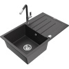 Mexen Bruno granitový drez 1-komorový s odkvapkávačom a kuchynskou batériou Flora, čierny škvrnitý - 6513-76-670401-07 Mexen Bruno granitový drez 1-komorový s odkvapkávačom a kuchynskou batériou Flora, čierny škvrnitý - 6513-76-670401-07