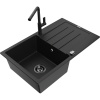 Mexen Bruno žulový drez s 1 komorou a odkvapkávacou plochou a kuchynskou batériou Flora, čierny - 6513-77-670401-70-B Mexen Bruno žulový drez s 1 komorou a odkvapkávacou plochou a kuchynskou batériou Flora, čierny - 6513-77-670401-70-B