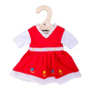 Bigjigs Toys Červené kvetinové šaty pre bábiku 28 cm BJD538