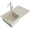 Mexen Cesar jednokomorový granitový drez s odkvapkávačom a kuchynskou batériou Flora, béžový - 6514-69-670401-00 Mexen Cesar jednokomorový granitový drez s odkvapkávačom a kuchynskou batériou Flora, béžový - 6514-69-670401-00