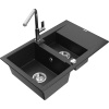 Mexen Gaspar žulový drez 1,5-komorový s odkvapkávačom a kuchynskou batériou Flora, čierna/strieborná - 6507-73-670401-00 Mexen Gaspar žulový drez 1,5-komorový s odkvapkávačom a kuchynskou batériou Flora, čierna/strieborná - 6507-73-670401-00