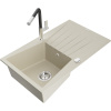 Mexen Cesar žulový drez s 1 komorou s odkvapkávačom a kuchynskou batériou Flora, béžový - 6514-69-670401-07 Mexen Cesar žulový drez s 1 komorou s odkvapkávačom a kuchynskou batériou Flora, béžový - 6514-69-670401-07