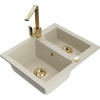 Mexen Carlos, 1,5-komorový granitový drez s odkvapkávačom 582x475x177 mm a zlatá kuchynská batéria Rita, béžová, 6518-69-670300-50 Mexen Carlos, 1,5-komorový granitový drez s odkvapkávačom 582x475x177 mm a zlatá kuchynská batéria Rita, béžová, 6518-69-670300-50