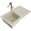 Mexen Cesar granitový drez 1-komorový s odkvapkávačom a kuchynskou batériou Flora, béžový - 6514-69-670401-57-G Mexen Cesar granitový drez 1-komorový s odkvapkávačom a kuchynskou batériou Flora, béžový - 6514-69-670401-57-G
