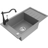 Mexen Elias žulový drez 1-komorový s odkvapkávačom a kuchynskou batériou Carla, sivý - 6511-71-670700-70 Mexen Elias žulový drez 1-komorový s odkvapkávačom a kuchynskou batériou Carla, sivý - 6511-71-670700-70