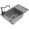 Mexen Elias granitový kuchynský drez 1-komorový s odkvapkávačom a kuchynskou batériou Carla, sivý - 6511-71-670700-70-B Mexen Elias granitový kuchynský drez 1-komorový s odkvapkávačom a kuchynskou batériou Carla, sivý - 6511-71-670700-70-B