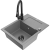 Mexen Enzo granitový kuchynský drez 1-komorový s odkvapkávačom a kuchynskou batériou Elia, sivá - 6506-71-670101-70-B Mexen Enzo granitový kuchynský drez 1-komorový s odkvapkávačom a kuchynskou batériou Elia, sivá - 6506-71-670101-70-B