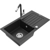 Mexen Pablo žulový drez s jednou komorou, odkvapkávacou plochou a kuchynskou batériou Flora, čierny/sivý metalik Mexen Pablo žulový drez s jednou komorou, odkvapkávacou plochou a kuchynskou batériou Flora, čierny/sivý metalik