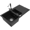 Mexen Matias žulový drez 1,5-komorový s odkvapkávačom a kuchynskou batériou Rita, čierny - 6502-77-670300-00 Mexen Matias žulový drez 1,5-komorový s odkvapkávačom a kuchynskou batériou Rita, čierny - 6502-77-670300-00