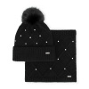 Dámsky čierny zimný set – čiapka s brmbolcom a nákrčník s ozdobným vzorom 101-SF-206-1 Dámsky čierny zimný set – čiapka s brmbolcom a nákrčník s ozdobným vzorom 101-SF-206-1