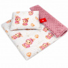 Polštářek + deka do kočárku minky - zajíček/ růžová Polštářek + deka do kočárku minky - zajíček/ růžová