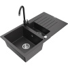 Mexen Matias, granitový drez 900x505x200 mm, 1,5-komorový a čierna batéria Telma, čierna škvrnitá, 6502-76-670200-70 Mexen Matias, granitový drez 900x505x200 mm, 1,5-komorový a čierna batéria Telma, čierna škvrnitá, 6502-76-670200-70