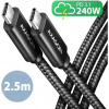AXAGON BUCM2-CM25AB, CHARGE kabel USB-C USB-C, 2.5m, Hi-Speed USB, PD 240W 5A, ALU, oplet, černý AXAGON BUCM2-CM25AB, CHARGE kabel USB-C USB-C, 2.5m, Hi-Speed USB, PD 240W 5A, ALU, oplet, černý