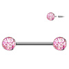 Titánový piercing do bradavky s vnútorným závitom a zirkónmi Amelia Farba: ružová, Dĺžka / priemer: 16 mm, Veľkosť koncovky: 6 mm Titánový piercing do bradavky s vnútorným závitom a zirkónmi Amelia Farba: ružová, Dĺžka / priemer: 16 mm, Veľkosť koncovky: 6 mm