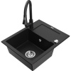 Mexen Enzo granitový kuchynský drez 1-komorový s odkvapkávačom a kuchynskou batériou Elia, čierny - 6506-77-670101-70 Mexen Enzo granitový kuchynský drez 1-komorový s odkvapkávačom a kuchynskou batériou Elia, čierny - 6506-77-670101-70