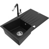 Mexen Cesar granitový drez 1-komorový s odkvapkávačom a kuchynskou batériou Flora, čierny - 6514-77-670401-07 Mexen Cesar granitový drez 1-komorový s odkvapkávačom a kuchynskou batériou Flora, čierny - 6514-77-670401-07