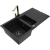 Mexen Matias žulový drez s 1,5 komorami, odkvapkávacou plochou a kuchynskou batériou Rita, čierny - 6502-77-670300-50-B Mexen Matias žulový drez s 1,5 komorami, odkvapkávacou plochou a kuchynskou batériou Rita, čierny - 6502-77-670300-50-B