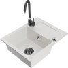 Mexen Enzo, granitový drez 576x465x174 mm, 1-komorový, čierna batéria Telma, biela, 6506-20-670200-70 Mexen Enzo, granitový drez 576x465x174 mm, 1-komorový, čierna batéria Telma, biela, 6506-20-670200-70