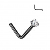 titánový piercing do nosa v tvare L so zirkónom Keira Farba: Čierna / číra, Veľkosť: 0,8 mm, Veľkosť koncovky: 2 mm titánový piercing do nosa v tvare L so zirkónom Keira Farba: Čierna / číra, Veľkosť: 0,8 mm, Veľkosť koncovky: 2 mm