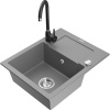 Mexen Enzo, granitový drez 576x465x174 mm, 1-komorový, čierna batéria Telma, šedá, 6506-71-670200-70 Mexen Enzo, granitový drez 576x465x174 mm, 1-komorový, čierna batéria Telma, šedá, 6506-71-670200-70