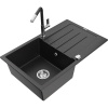 Mexen Bruno granitový drez s 1 komorou s odkvapkávačom a kuchynskou batériou Flora, čierno/strieborný metalik Mexen Bruno granitový drez s 1 komorou s odkvapkávačom a kuchynskou batériou Flora, čierno/strieborný metalik