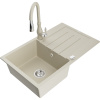 Mexen Bruno žulový kuchynský drez 1-komorový s odkvapkávačom a kuchynskou batériou Savita, béžový - 6513-69-672601-69 Mexen Bruno žulový kuchynský drez 1-komorový s odkvapkávačom a kuchynskou batériou Savita, béžový - 6513-69-672601-69
