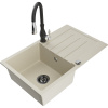 Mexen Bruno žulový drez s 1 komorou s odkvapkávačom a kuchynskou batériou Savita, béžový - 6513-69-672601-70 Mexen Bruno žulový drez s 1 komorou s odkvapkávačom a kuchynskou batériou Savita, béžový - 6513-69-672601-70