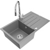 Mexen Bruno žulový drez s 1 komorou a odkvapkávačom a kuchynskou batériou Savita, sivý - 6513-71-672601-00 Mexen Bruno žulový drez s 1 komorou a odkvapkávačom a kuchynskou batériou Savita, sivý - 6513-71-672601-00
