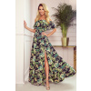Dlhé čierne šaty so vzorom listov KATE 194-4 L Dlhé čierne šaty so vzorom listov KATE 194-4 L