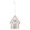 Clayre & Eef Závesná dekorácia zasnežená perníková chalúpka Frosted Ginger - 8*1*10 cm - Clayre & Eef Clayre & Eef Závesná dekorácia zasnežená perníková chalúpka Frosted Ginger - 8*1*10 cm - Clayre & Eef