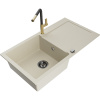 Mexen Leo žulový kuchynský drez s 1 komorou a odkvapkávačom a kuchynskou batériou Flora, béžový - 6501-69-670401-57-B Mexen Leo žulový kuchynský drez s 1 komorou a odkvapkávačom a kuchynskou batériou Flora, béžový - 6501-69-670401-57-B