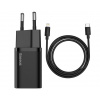 Baseus rýchlonabíjačka do siete Super Si USB-C PD QC 20W čierna s kábl Baseus rýchlonabíjačka do siete Super Si USB-C PD QC 20W čierna s kábl