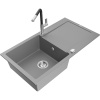 Mexen Leo jednokomorový granitový drez s odkvapkávačom a kuchynskou batériou Flora, sivý - 6501-71-670401-07 Mexen Leo jednokomorový granitový drez s odkvapkávačom a kuchynskou batériou Flora, sivý - 6501-71-670401-07