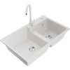 Mexen Tomas, granitový drez 800x500x190 mm, 2-komorový a biela batéria Telma, biela, 6516-20-670200-20 Mexen Tomas, granitový drez 800x500x190 mm, 2-komorový a biela batéria Telma, biela, 6516-20-670200-20