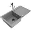Mexen Leo žulový kuchynský drez 1-komorový s odkvapkávačom a kuchynskou batériou Flora, sivý - 6501-71-670401-07-B Mexen Leo žulový kuchynský drez 1-komorový s odkvapkávačom a kuchynskou batériou Flora, sivý - 6501-71-670401-07-B