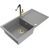 Mexen Leo žulový drez s 1 komorou a s odkvapkávacou plochou a kuchynskou batériou Flora, sivý - 6501-71-670401-57-G Mexen Leo žulový drez s 1 komorou a s odkvapkávacou plochou a kuchynskou batériou Flora, sivý - 6501-71-670401-57-G