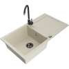 Mexen Leo granitový drez s 1 komorou s odkvapkávačom a kuchynskou batériou Telma, béžový - 6501-69-670200-70 Mexen Leo granitový drez s 1 komorou s odkvapkávačom a kuchynskou batériou Telma, béžový - 6501-69-670200-70