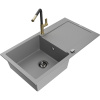 Mexen Leo granitový drez 1-komorový s odkvapkávačom a kuchynskou batériou Flora, sivý - 6501-71-670401-57-B Mexen Leo granitový drez 1-komorový s odkvapkávačom a kuchynskou batériou Flora, sivý - 6501-71-670401-57-B
