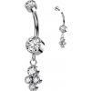 Titánový piercing do pupku s vnútorným závitom a zirkónmi s visiacou ozdobou Farba: číra Titánový piercing do pupku s vnútorným závitom a zirkónmi s visiacou ozdobou Farba: číra