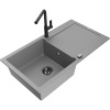 Mexen Leo žulový kuchynský drez 1-komorový s odkvapkávačom a kuchynskou batériou Flora, sivý - 6501-71-670401-70-B Mexen Leo žulový kuchynský drez 1-komorový s odkvapkávačom a kuchynskou batériou Flora, sivý - 6501-71-670401-70-B