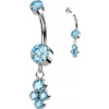 Titánový piercing do pupku s vnútorným závitom a zirkónmi s visiacou ozdobou Farba: Aqua Titánový piercing do pupku s vnútorným závitom a zirkónmi s visiacou ozdobou Farba: Aqua