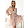 538-1 MILA Chiffon midi dress with long sleeves and neckline - beige krémová S NUMOCO 5903938278518 538-1 MILA Chiffon midi dress with long sleeves and neckline - beige krémová S NUMOCO 5903938278518