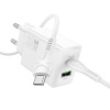 Kábel Hoco Wall Charger USB A + Type C + Cable Type C to Type C 60W Pd Qc3.0 Afc 3A 30W N71 White Kábel Hoco Wall Charger USB A + Type C + Cable Type C to Type C 60W Pd Qc3.0 Afc 3A 30W N71 White