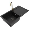 Mexen Leo žulový kuchynský drez s 1 komorou a odkvapkávačom, batéria Telma, čierna - 6501-77-670200-50-B Mexen Leo žulový kuchynský drez s 1 komorou a odkvapkávačom, batéria Telma, čierna - 6501-77-670200-50-B